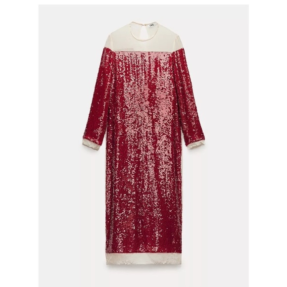 Zara sequin chiffon red midi dress sz.00 - Picture 10 of 17